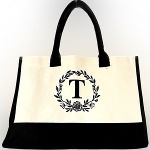 Canvas Tote T Embroidered Monogram Good Used Condition